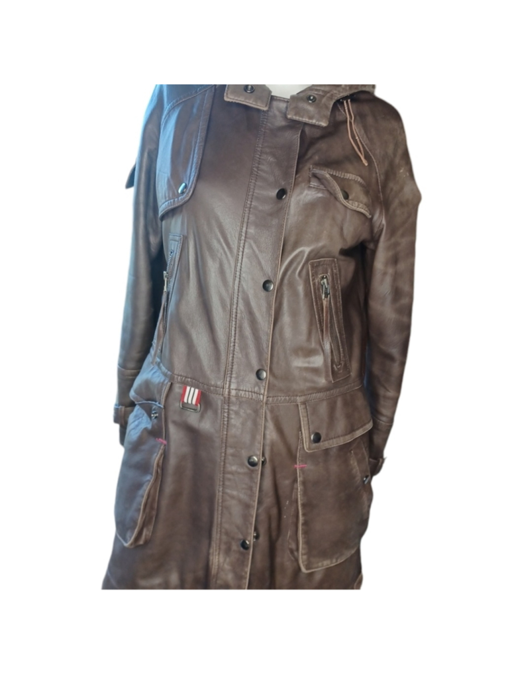 Danier Leather car coat W fur hood XS